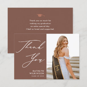 Terracotta Elegant Script Simple Photo Afstuderen Bedankkaart