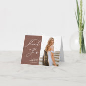 Terracotta Elegant Script Simple Photo Afstuderen Bedankkaart (Voorkant)