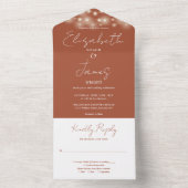 Terracotta Elegant Script String Lights Wedding All In One Uitnodiging (Binnen)