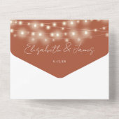 Terracotta Elegant Script String Lights Wedding All In One Uitnodiging (Achterkant)