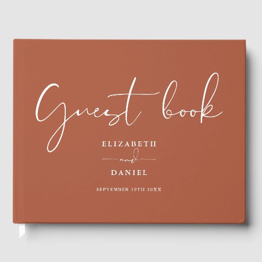 Terracotta Elegant Script Trouwen Gastenboek (Voorkant)