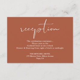 Terracotta Elegant Script Trouwreceptie Informatiekaartje