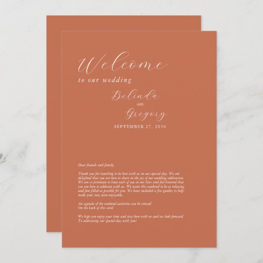 Terracotta Elegant Script Wedding Itinerary Programmakaart (Voorkant / Achterkant)