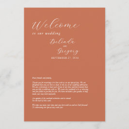 Terracotta Elegant Script Wedding Itinerary Programmakaart