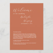 Terracotta Elegant Script Wedding Itinerary Programmakaart (Voorkant)