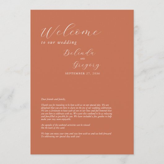 Terracotta Elegant Script Wedding Itinerary Programmakaart (Voorkant)
