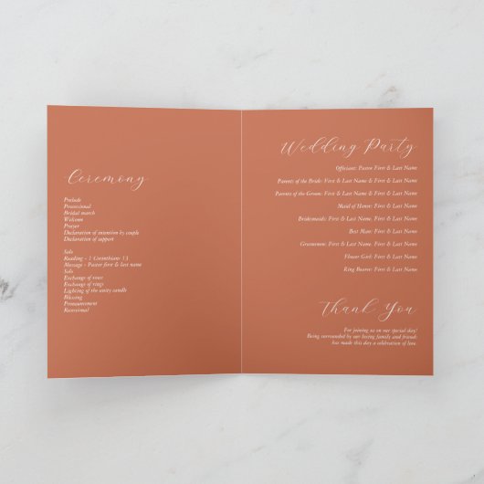 Terracotta Elegant Script Wedding Order of Service Programma (Binnen)