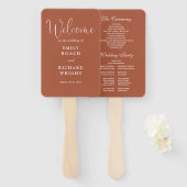 Terracotta Elegant Script Wedding Programme Handwaaier (Voorkant en achterkant)