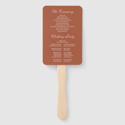 Terracotta Elegant Script Wedding Programme Handwaaier (Achterkant)