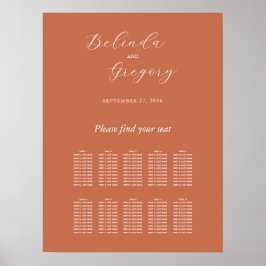 Terracotta Elegant Script Wedding Seding Chart Poster