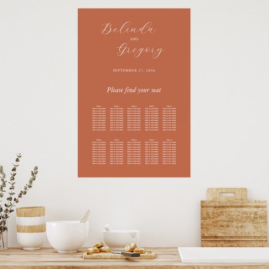 Terracotta Elegant Script Wedding Seding Chart Poster (Keuken)