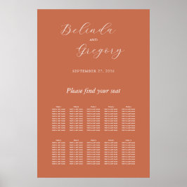Terracotta Elegant Script Wedding Seding Chart Poster