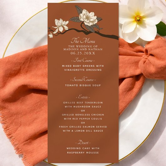 Terracotta Elegant Vintage Magnolia Wedding Menu