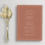Terracotta Elegant Wedding Kaart<br><div class="desc">Terracotta Elegant Wedding Invitation. Maak je trouwuitnodiging even gedenkwaardig als je speciale dag met dit stijlvolle design. Met een eenvoudige minimalistische blik met een klastige traditionele aanraking, kenmerkt deze moderne tekst-enige uitnodiging een handgeschreven kalligrafiemanuscript met een klassiek terracotta/verbrand oranje grens lijst. Zoek coördinerende producten in de Eenvoudige Elegant Terracotta Border...</div>