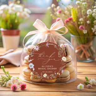 Terracotta Elegant Wildflower Bloemen Vrijgezellen Ronde Sticker