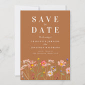 Terracotta Elegante Bloemenweide Bruiloft Save The Date (Voorkant)