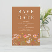 Terracotta Elegante Bloemenweide Bruiloft Save The Date (Staand voorkant)