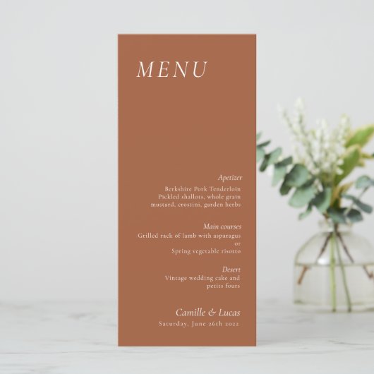 Terracotta elegante bruiloft Menu (Staand voorkant)