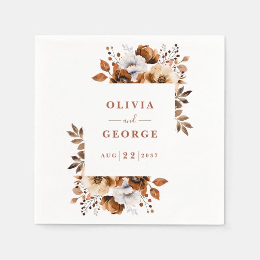 Terracotta Elegante Country Floral bruiloft servet (Voorkant)