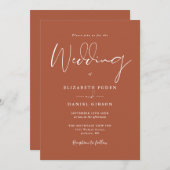 Terracotta Elegante Moderne Script Bruiloft Kaart (Voorkant / Achterkant)