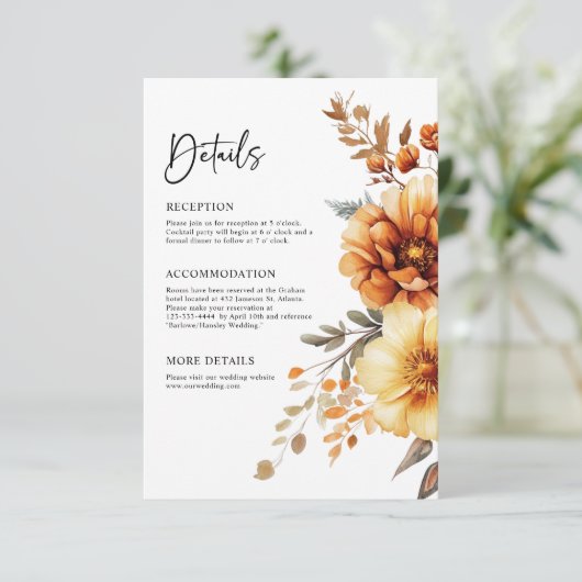 Terracotta Elegante Rustieke Boho Wedding Details Informatiekaartje (Staand voorkant)