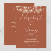 Terracotta Elegante Slingerlichten QR Code Trouwda Kaart (Voorkant / Achterkant)