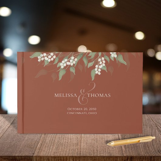 Terracotta Elegante Trouwbloem Custom Gastenboek