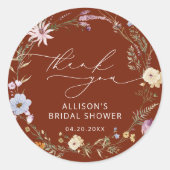 Terracotta Elegante Wilde Bloem Bruiloft Feest Ronde Sticker (Voorkant)