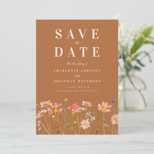 Terracotta Elegante Wildflower Meadow Wedding Save The Date (Staand voorkant)