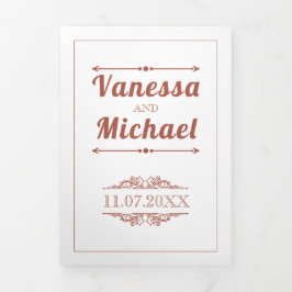 Terracotta elementen en typografie bruiloft drieluik uitnodiging