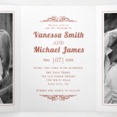 Terracotta  elementen en typografie bruiloft drieluik uitnodiging (Binnenkant midden)