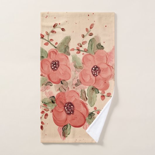 Terracotta en beige Waterverf Floral Bad Handdoek (Handdoek)