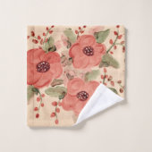 Terracotta en beige Waterverf Floral Bad Handdoek (Wasdoekje)