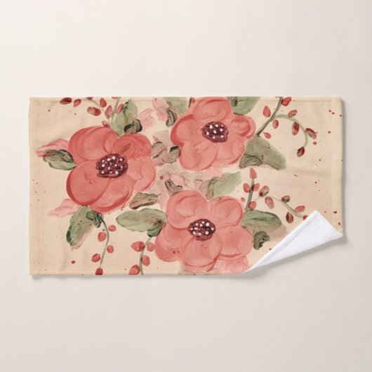 Terracotta en beige Waterverf Floral Bad Handdoek (Handdoek)
