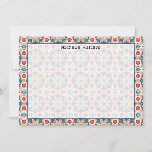 Terracotta en Blauw Patroon Platte Notecard Kaart (Voorkant)