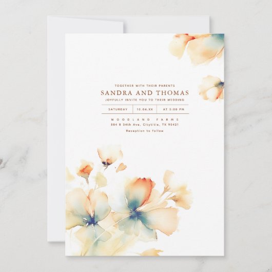 Terracotta en Blauwgroen bloemen Elegante herfstbr Kaart (Voorkant)