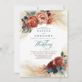 Terracotta en Blauwgroen Floral Elegant Boho Weddi Kaart (Voorkant)