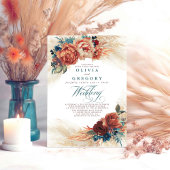 Terracotta en Blauwgroen Floral Elegant Boho Weddi Kaart