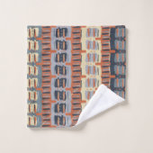 Terracotta en Blue Abstracte Stripes Bad Handdoek (Wasdoekje)