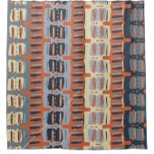 Terracotta en Blue Abstracte Stripes Douchegordijn (Voorkant)
