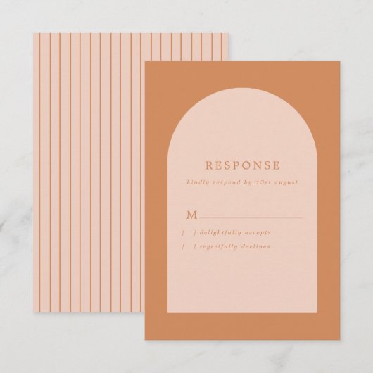 Terracotta en Blush Pink Modern Arch Wedding RSVP Kaartje (Voorkant / Achterkant)