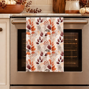 Terracotta en Bourgondië Herfstbladeren Boho Her Theedoek