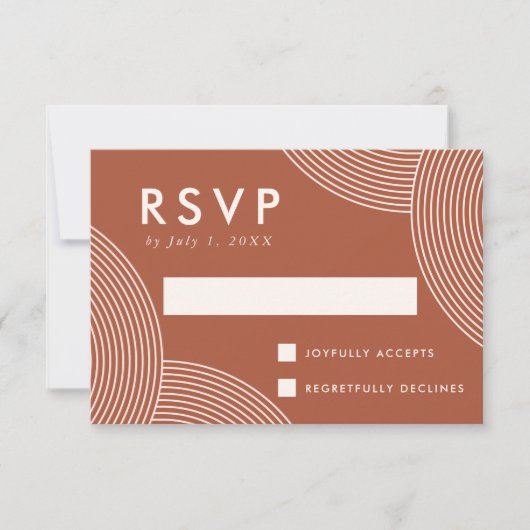 Terracotta en Cream Geometric Swirl Wedding RSVP Kaartje (Voorkant)