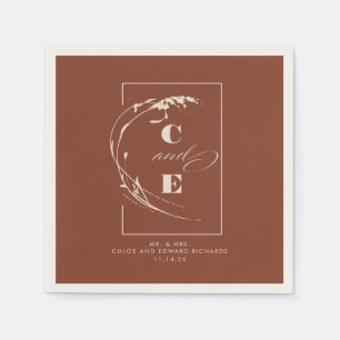 Terracotta en Ecru Modern Wedding Monogram Servet