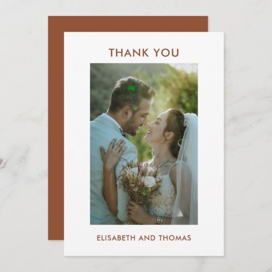 Terracotta en foto elegante bruiloft bedankkaart (Voorkant / Achterkant)