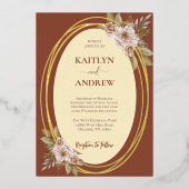 Terracotta en goud Elegante Boho Floral Wedding Folie Uitnodiging (Voorkant)