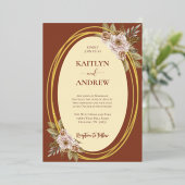 Terracotta en goud Elegante Boho Floral Wedding Folie Uitnodiging (Staand Voorkant)