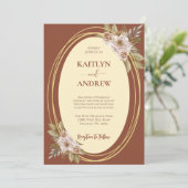 Terracotta en goud Elegante Boho Floral Wedding Kaart (Staand voorkant)