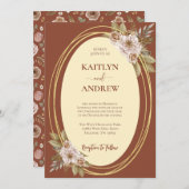 Terracotta en goud Elegante Boho Floral Wedding Kaart (Voorkant / Achterkant)