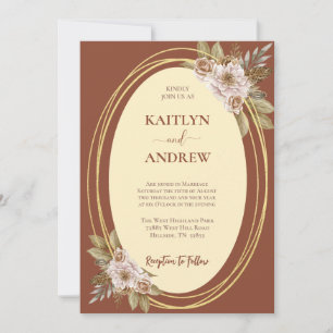 Terracotta en goud Elegante Boho Floral Wedding Kaart